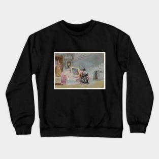 A Lady in a Black Silk Dress Seated on a Pink Sofa, 1827 Crewneck Sweatshirt